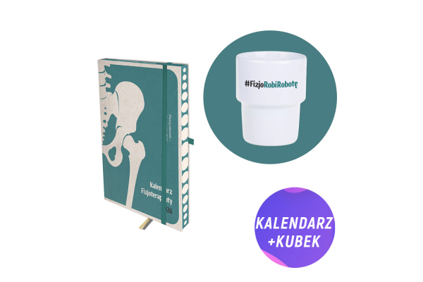 Pakiet: Kalendarz fizjoterapeuty 2026 + Kubek ceramiczny (330 ml) #FizjoRobiRobotę Pakiet: Kalendarz fizjoterapeuty 2026 + Kubek ceramiczny (330 ml) #FizjoRobiRobotę